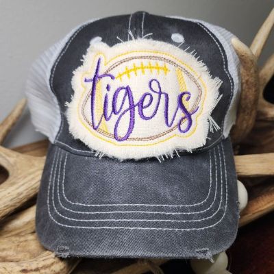 tigers football hat patch in the hoop embroidery